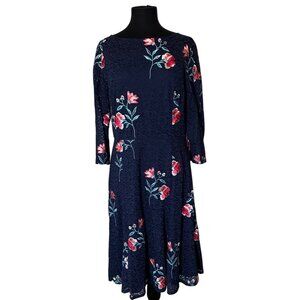 Women's Eliza J Brand Floral Print A-Line Midi Dress Cotton Nylon Blend Size 14